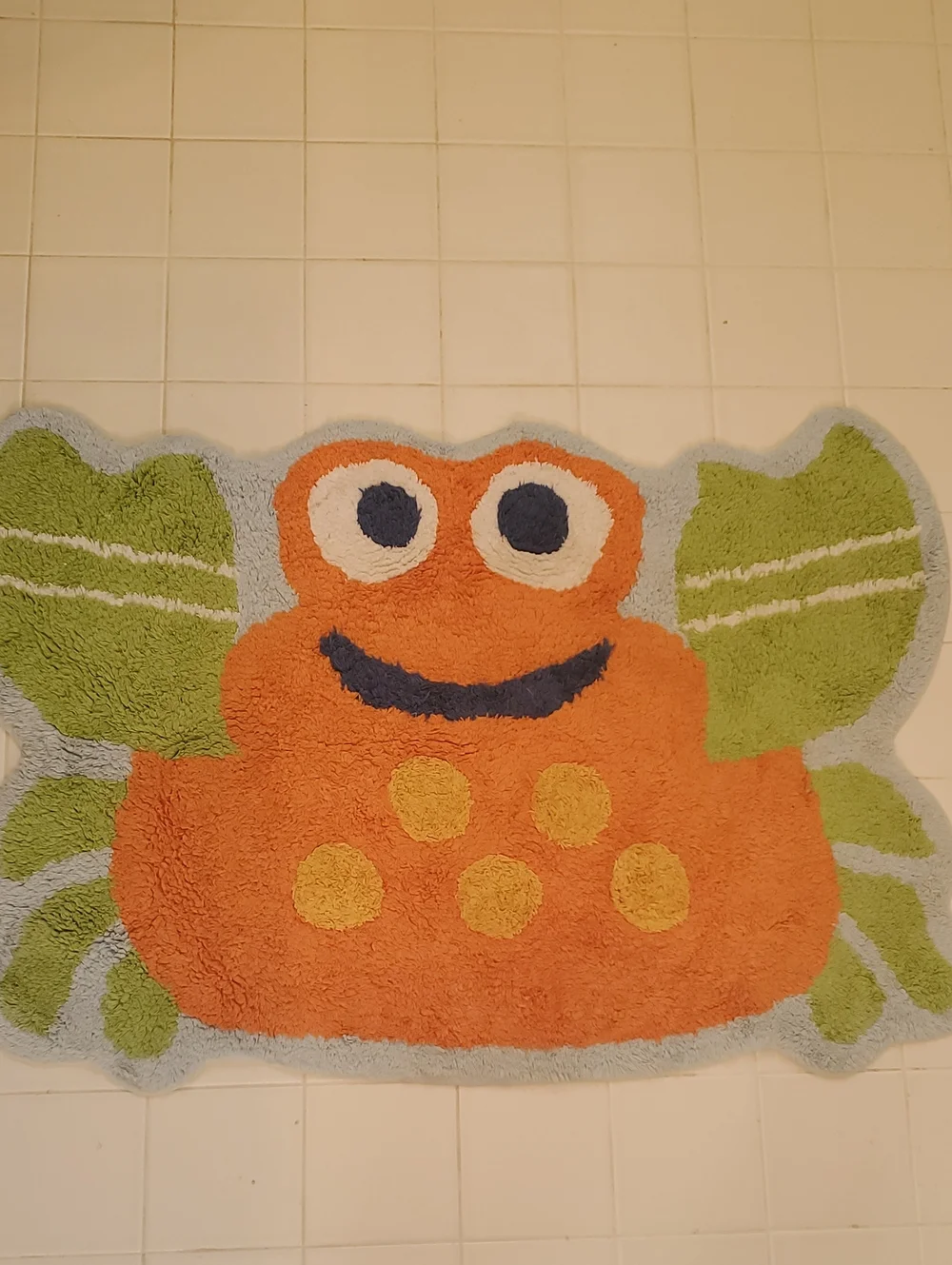 Orange Frog Plush Bath Rug with Blue Eyes and Yellow Spots